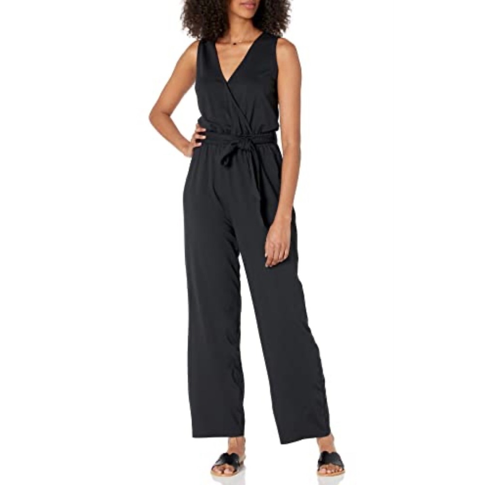 The Drop Caralyn Jumpsuit Navy Blue Sleeveless Wide Leg Stretch Knit Large L